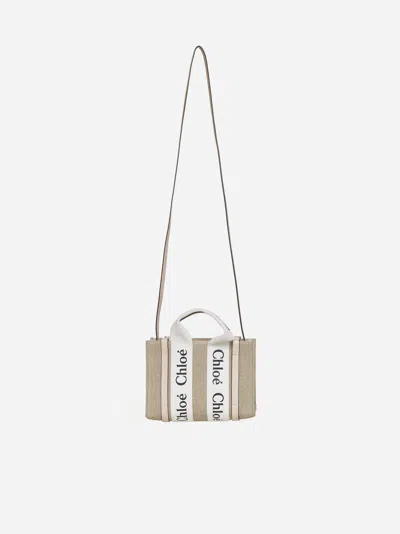 Shop Chloé Woody Linen Mini Tote Bag In Cement Pink