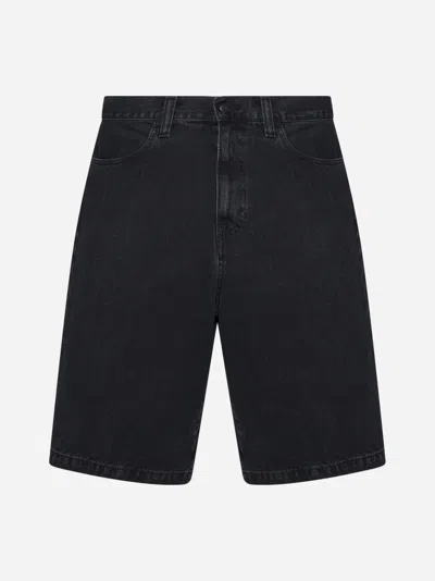 Shop Carhartt Robertson Denim Shorts In Black Stone Washed