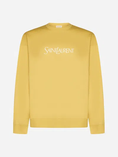 Shop Saint Laurent Logo Cotton Sweatshirt In Yellow