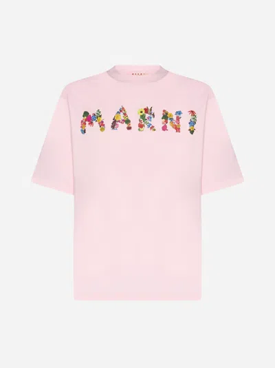 Shop Marni Logo Cotton T-shirt In Pink
