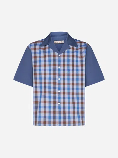 Shop Marni Check Print Cotton Shirt In Blue