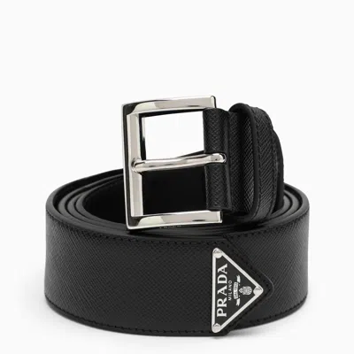 Shop Prada Black Saffiano Leather Belt In Nero