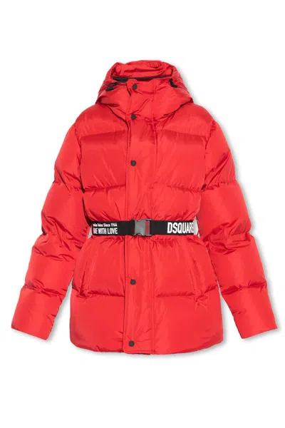 Shop Dsquared2 Hooded Down Jacket In Rosso