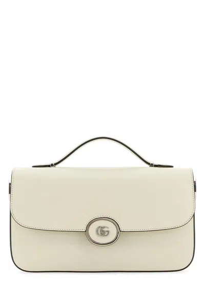 Shop Gucci Ivory Leather Small Petite Gg Handbag In White