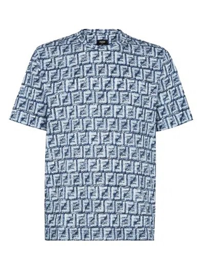 Shop Fendi Ff Cotton T-shirt In Blue