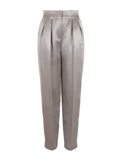Shop Giorgio Armani Ottoman Silk Two-pleat Trousers In Grey