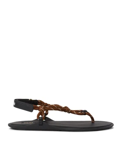 Shop Miu Miu Riviere Sandals In Rope And Leather In Brown