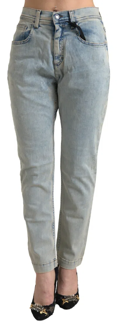 Shop Dolce & Gabbana Blue Washed Cotton Mid Waist Skinny Jeans