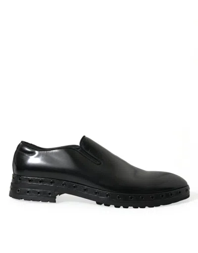Shop Dolce & Gabbana Black Leather Studded Loafers Dress Shoes