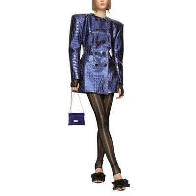 Shop Dolce & Gabbana Blue Leather Jacket