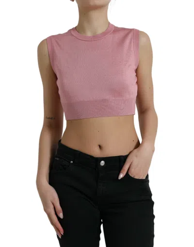 Shop Dolce & Gabbana Pink Crew Neck Cropped Sleeveless Tank Top