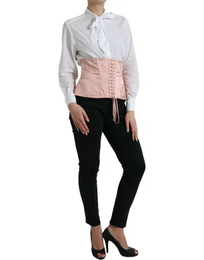 Shop Dolce & Gabbana Pink Silk Stretch Belt Waist Strap Corset Top