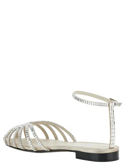 Shop Alevì 'rebecca' White Sandals With Crystals In Viscose And Silk Woman In Grey