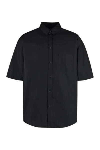 Shop Balenciaga Short Sleeve Cotton Shirt In Black
