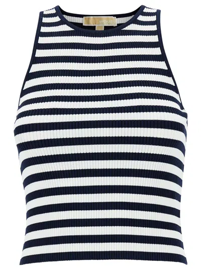 Shop Michael Kors Blue And White Tank Top With Stripe Motif In Recycled Viscose Blend Woman