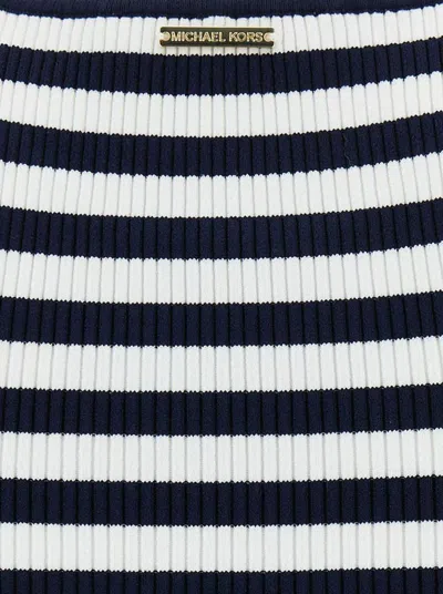 Shop Michael Kors Blue And White Tank Top With Stripe Motif In Recycled Viscose Blend Woman