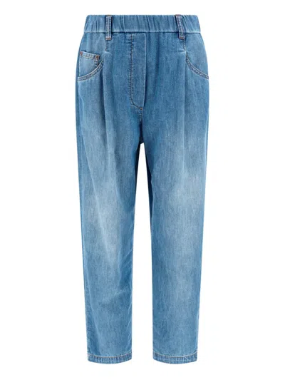 Shop Brunello Cucinelli Pants In Soft Blue Denim