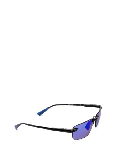 Shop Maui Jim Sunglasses In Shiny Black W/ Blue