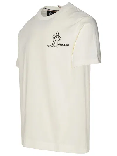 Shop Moncler Grenoble Ivory Cotton T-shirt In White