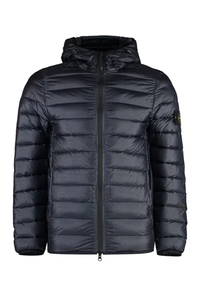 Shop Stone Island Hooded Techno Fabric Down Jacket In Blue