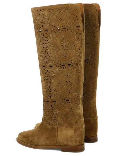 Shop Via Roma 15 Suede Boots With Inlays In Beige
