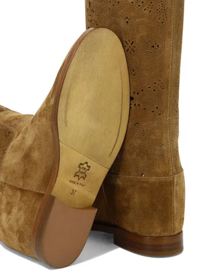 Shop Via Roma 15 Suede Boots With Inlays In Beige