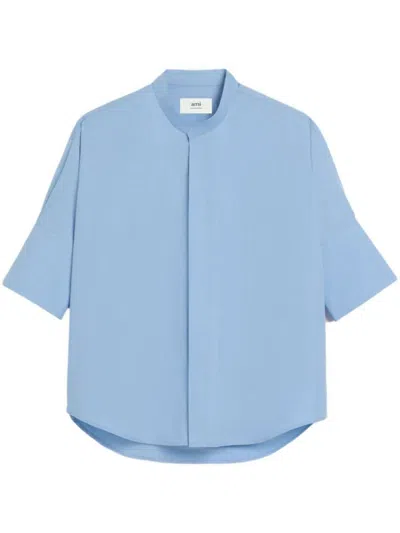 Shop Ami Alexandre Mattiussi Ami Paris Mandarin Collar Shirt Clothing In Blue