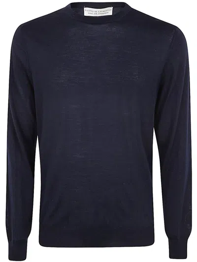 Shop Filippo De Laurentiis Long Sleeves Crew Neck Sweater Clothing In Blue