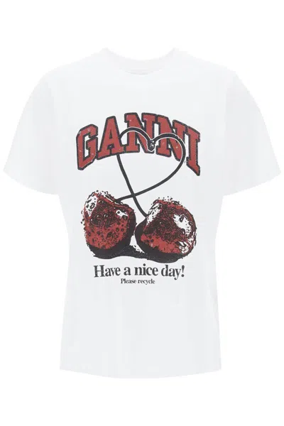 Shop Ganni Cherry Print T-shirt With In Multicolor