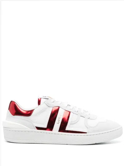 Lanvin Leather Sneakers With Rubber Sole And Metallic Heel In White