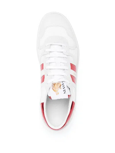 Lanvin Leather Sneakers With Rubber Sole And Metallic Heel In White