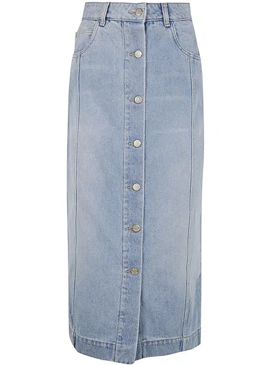 Moncler Button-up Denim Midi Skirt In Blue