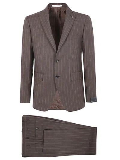 Shop Tagliatore Pinstriped Suit Clothing In Brown