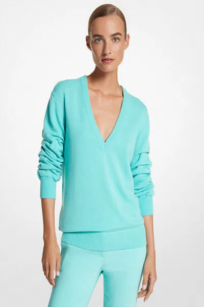 Shop Michael Kors Cashmere Crushed-sleeve Sweater In Seafoam