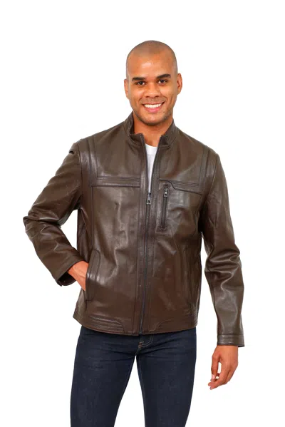 Shop Vellapais Carnelia Leather Jacket In Brown