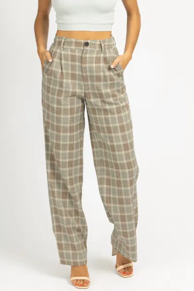 Shop Sans Souci Plaid Pleated Pants In Sage In Brown