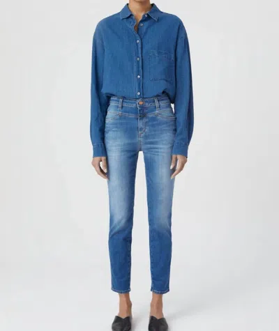Shop Closed Skinny Pusher Jeans In Mid Blue