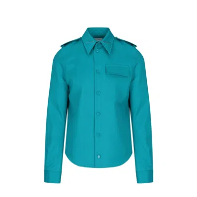 Shop Bottega Veneta Grain De Poudre Wool Shirt In Green