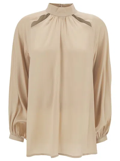 Shop Semicouture 'jazmin' Champagne Blouse With Cut-out In Acetate And Silk Woman In Beige