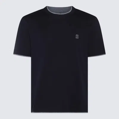 Shop Brunello Cucinelli Navy Blue Cotton T-shirt
