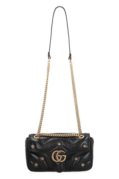 Shop Gucci Gg Marmont Leather Crossbody Bag In Black