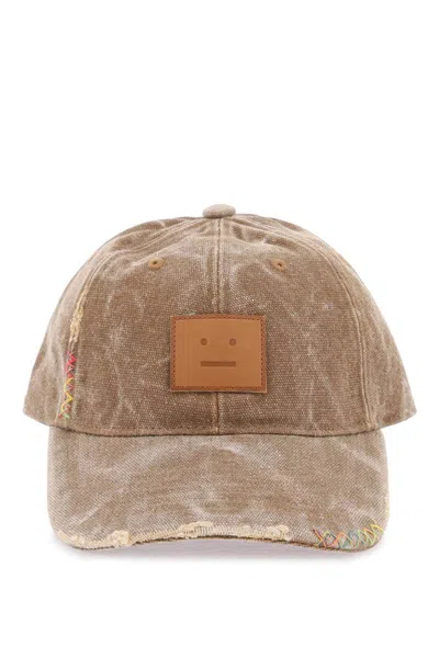 Shop Acne Studios Baseball Cap With Face In Brown