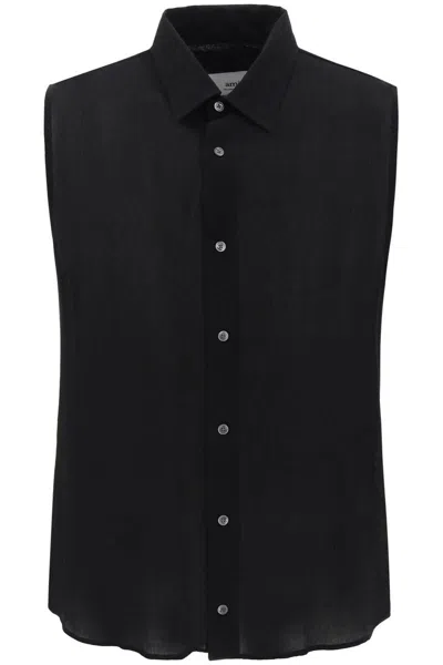 Shop Ami Alexandre Mattiussi Textured Voile Sleeveless Shirt In Black