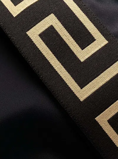 Shop Versace Black Crewneckt-shirt With Contrasting Greca Motif In Stretch Polyamide Man