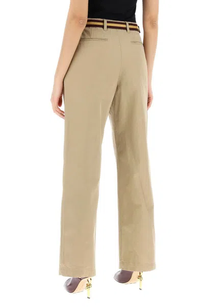Shop Dries Van Noten Cotton Pants With Belt In Beige