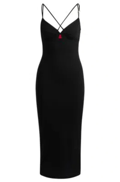 Shop Hugo Stretch-jersey Dress With Logo-trim Strap In Black