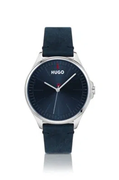 Shop Hugo Distressed-leather-strap Watch With Blue Dial Men's Watches In Assorted-pre-pack