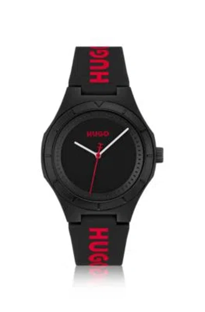 Shop Hugo Matte-black Watch With Branded Silicone Strap Men's Watches In Assorted-pre-pack