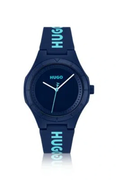 Shop Hugo Matte-blue Watch With Branded Silicone Strap Men's Watches In Assorted-pre-pack