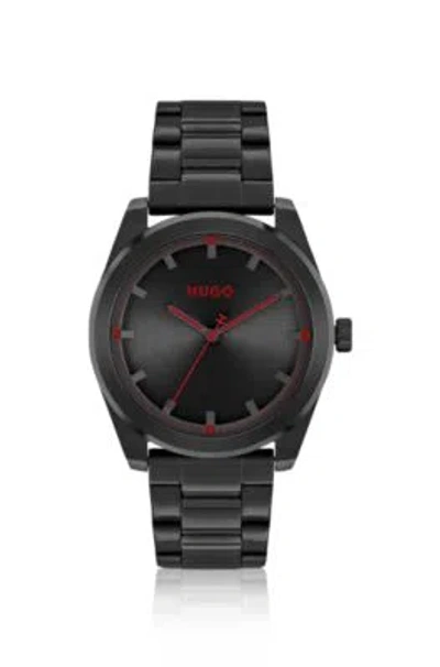 Shop Hugo Link-bracelet Watch With Brushed Black Dial Men's Watches In Assorted-pre-pack